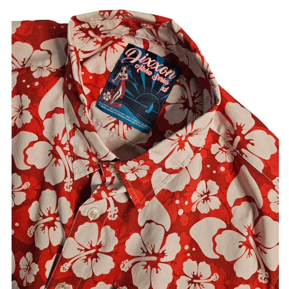 Dixxon Aloha Series Shirt Mens XL Red White Hibiscus Floral D-Lite Short Sleeve